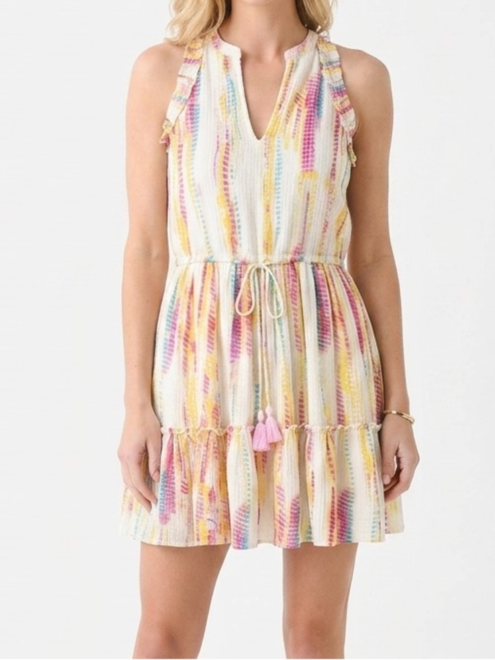 Dex Multicolor Stripe Tassel Tie-Waist Mini Dress Size S